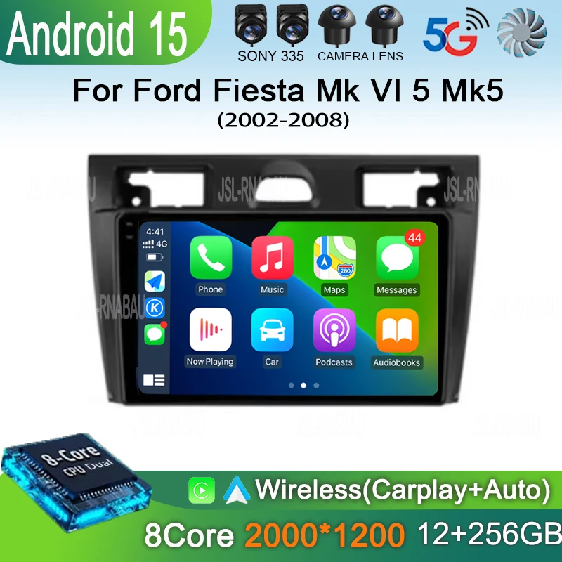 

Android 15 Carplay Auto 2K Screen Car Radio Multimedia For Ford Fiesta Mk VI 5 Mk5 2002-2008 WIFI+4G Autoradio Stereo Head Unit