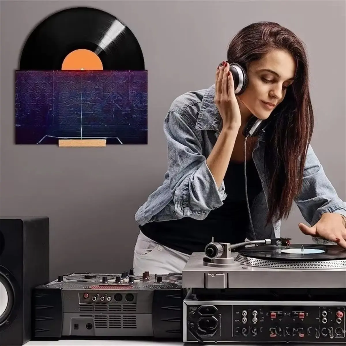 6pcs Wooden Vinyl Record Display Shelf - Wall Mountable LP Album Holder for 12-Inch Records, Modern Storage Rack