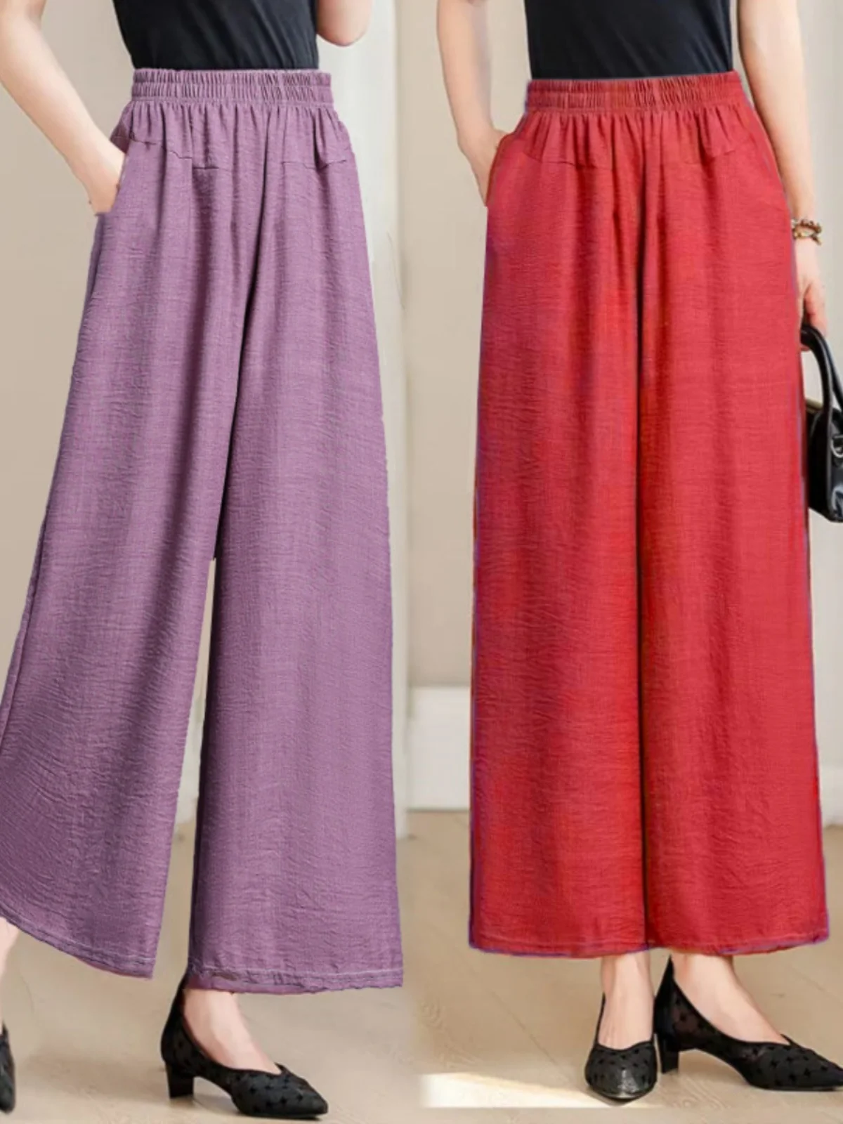 

Женские летние тонкие дышащие брюки из лиоцелла и конопли с высокой талией, прямые, свободные, широкие, повседневные, укороченные (7/8)