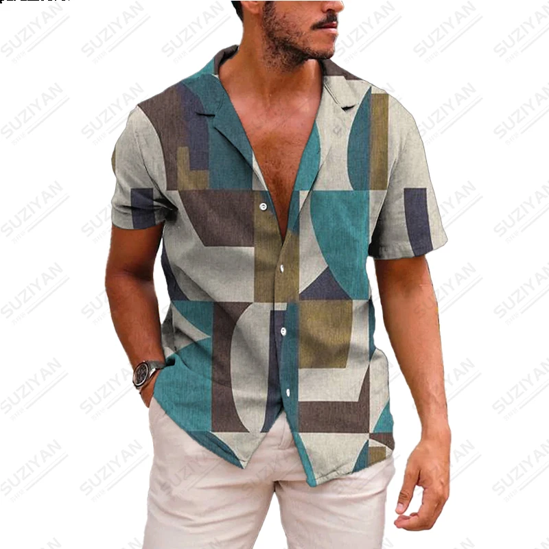 23 Summer New Men's Fashion Casual 3D Printing Breathable Loose Short Sleeve Shirt Button Plus Size Shirt Men's Hawaiian Vintage