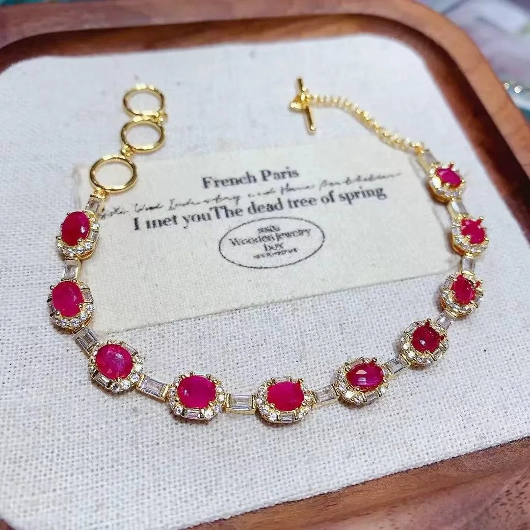 

KJJEAXCMY Высококачественный женский браслет из натурального рубина, серебро S925 с гальваническим покрытием, высокая четкость, полная блестка