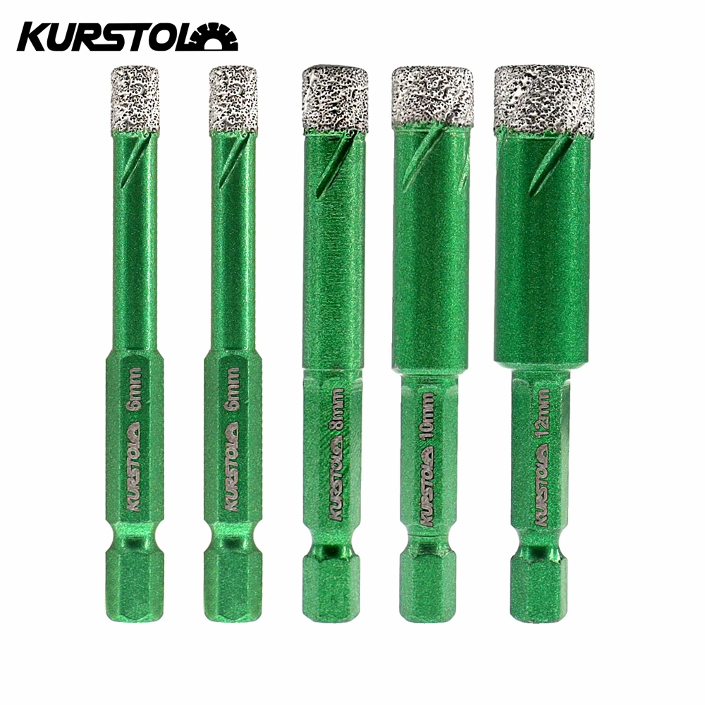 KURSTOL Hex Quick-Fit Shank Diamond Drill Bit 6/6/8/10/12mm 5pc Drill Core Bit Granite Marble Stoneware Ceramic Tile Hole Opener