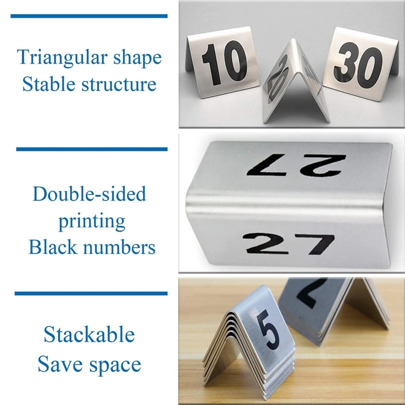 

50PCS Restaurant Bar Place Table Marker Tabletop Number Sign Stackable Table Number Cards Double-Side Black Number