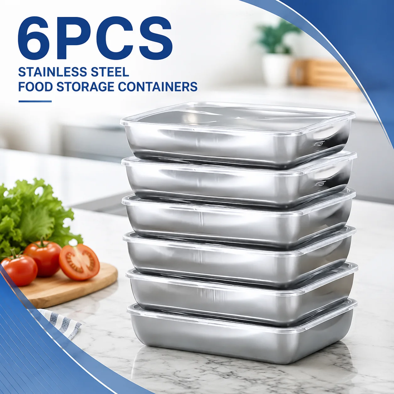 Meal Prep Pork - 6PCS Stainless Steel Refrigerator Storage Boxes