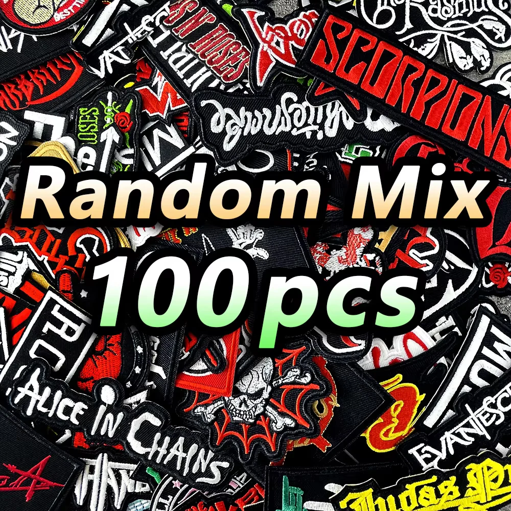 Random Mixed 100 Pieces Band Patches Embroidery Applique Ironing Clothing Supplies Decorative Set Packaging Fabric Decoration