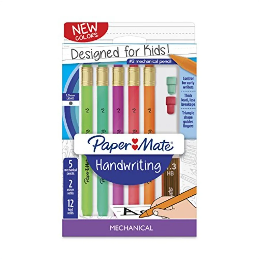 

Handwriting Triangular Mechanical Pencil Set with Lead Eraser Refills 1.m Fun Barrel Colors 8 Count 2017484