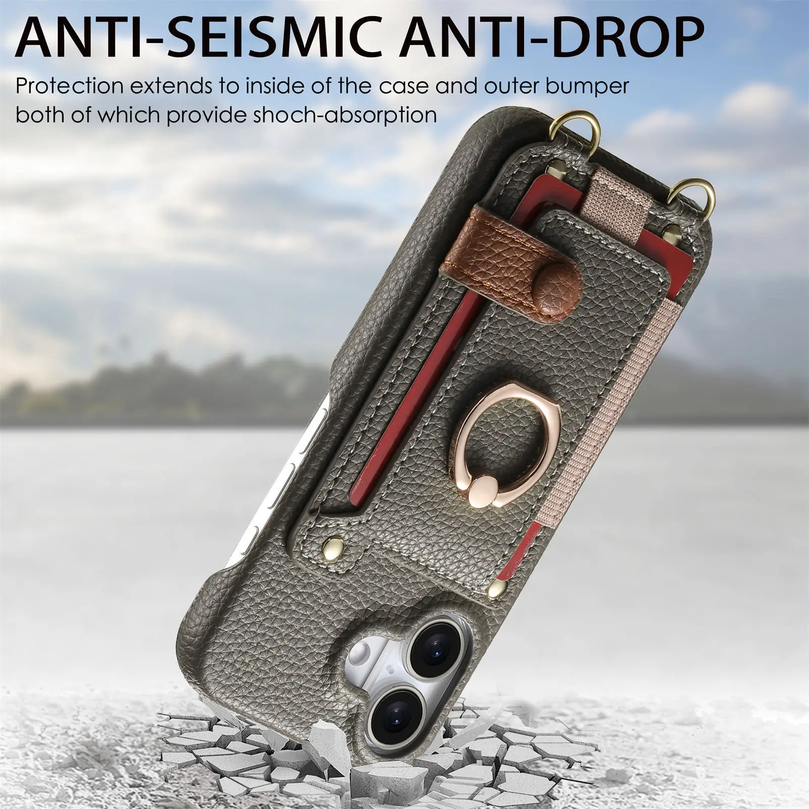 Etui na telefon z paskiem na ramię do iPhone 18 Pro Max 13 11 12 14 15 16 17 Pro Max Plus, damskie, skórzane, z kieszenią na karty i smyczą. — zdjęcie produktu 6