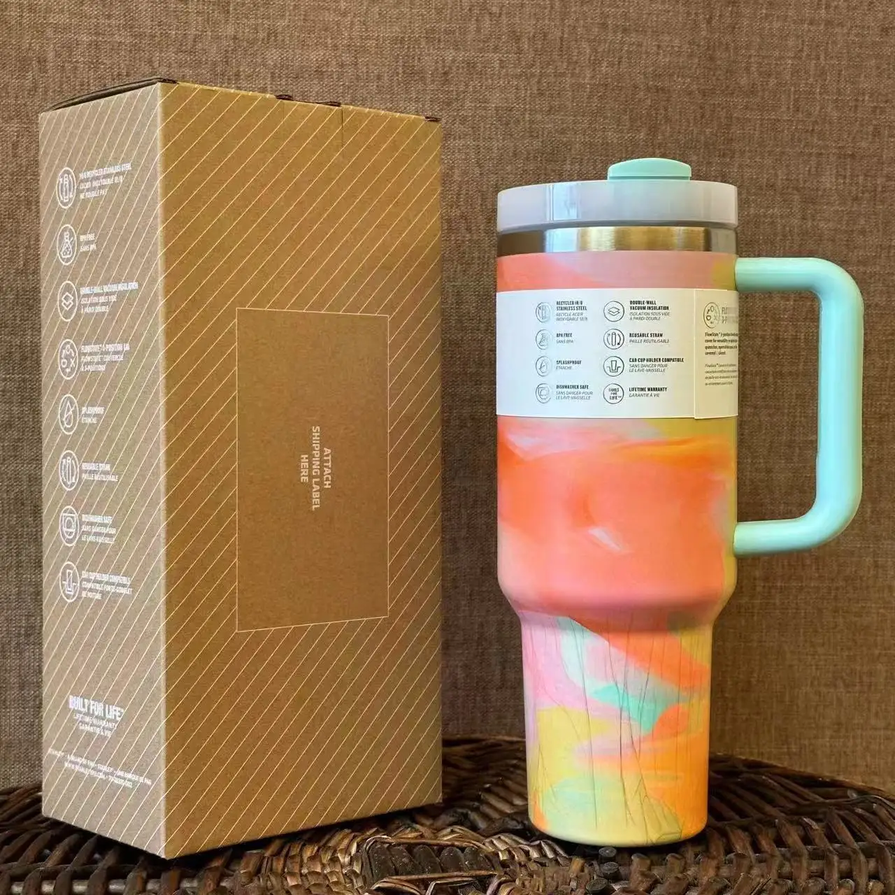 30/40ozVacuum Insulated Car Mug For Stanleys Double Wall Thermal Iced Travel Cup and Tumbler FlowState Straw Lid Stainless Steel