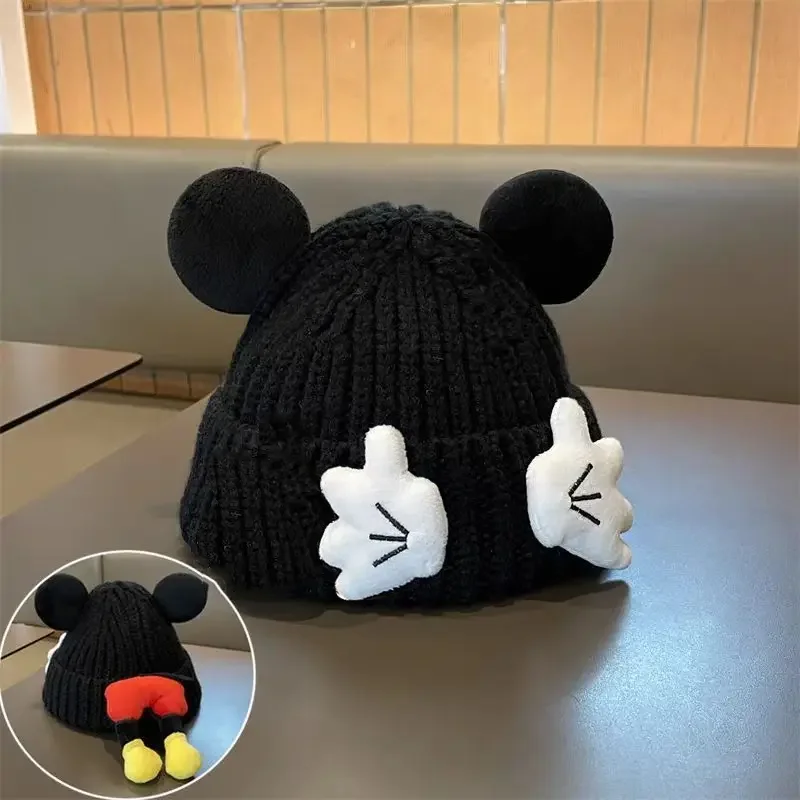 Disney Mickey Mouse Knit Hat with Ears Cute Mickey Mouse Hip Hop Hat with Cartoon Design Warm and Windproof Winter Hat