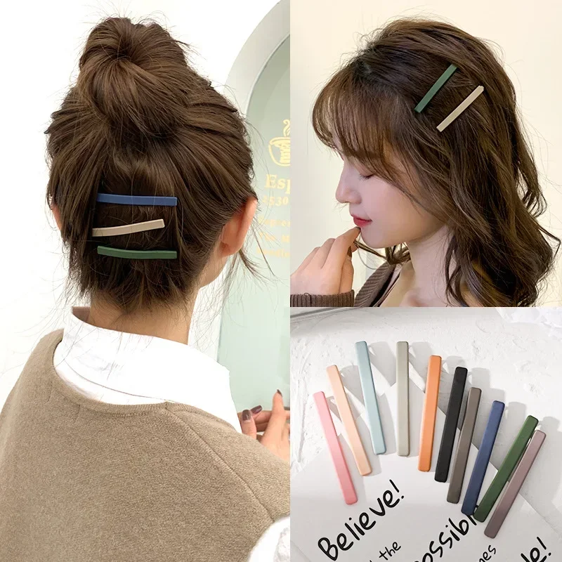 Simple Korean Fashion Hair Side Clip Women Girls Basic Bangs Fixed Hairpin Candy Color Matte Hair Styling Accessories Barrettes