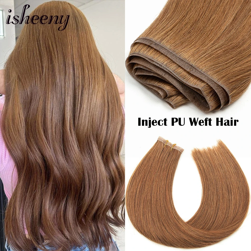 Isheeny Capelli di trama a nastro lungo dritto 12 "-22" Trama di pelle invisibile in PU Estensioni dei capelli umani Fasci di capelli iniettati naturali 80-100g