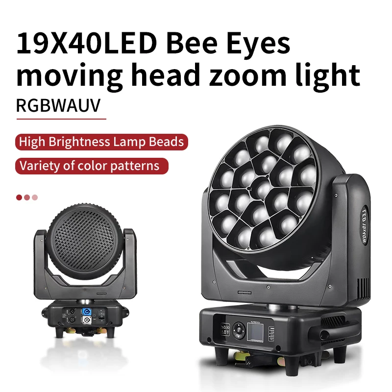 

19x40W RGBW LED Mini Bee Eye Moving Head Light Fieryzeal Beam Wash DMX512 for Wedding Bar Club Party DJ Disco Stage Effect Light