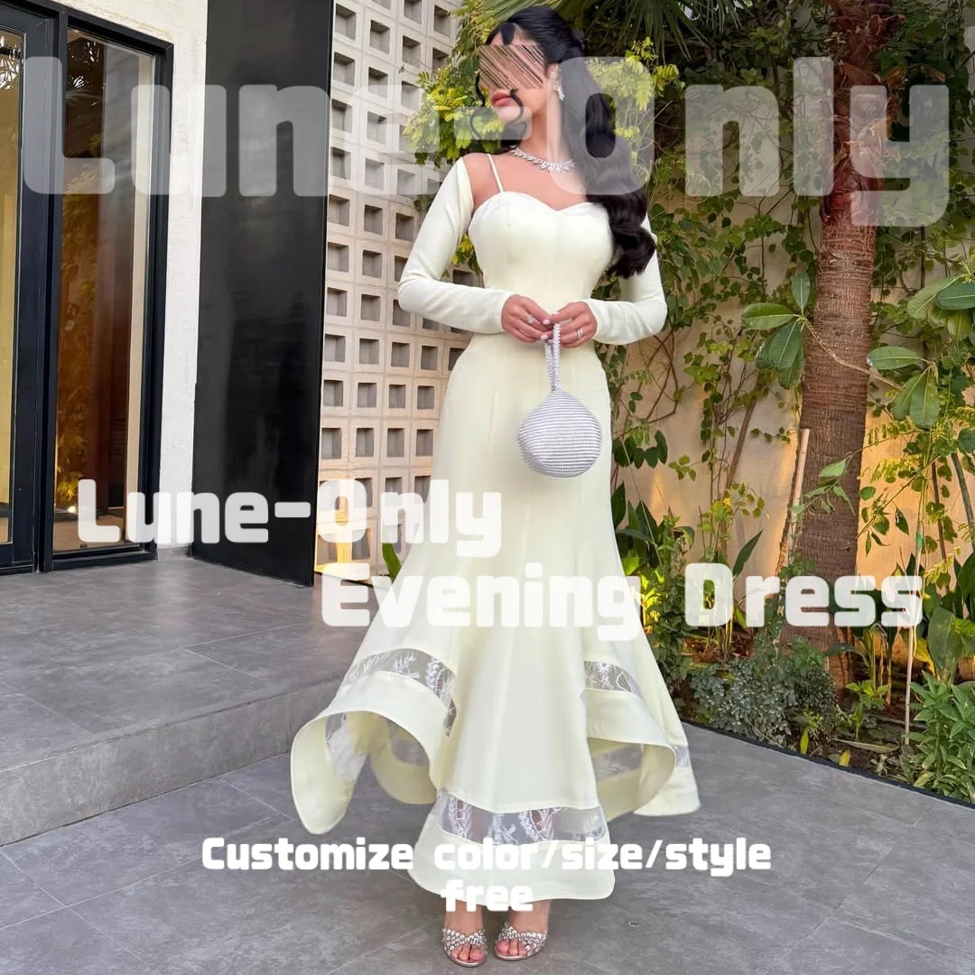

Customized Simple Sweet Cream Yellow Women's Formal Evening Dress Lace Prom Gown Draped Long Sleeves Elegant Party Dresses