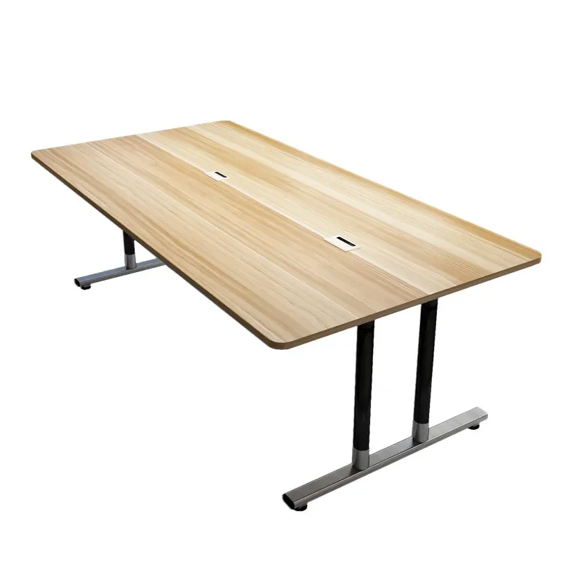 for Steel and Wood Conference Table Negotiation Training Desk Simple Modern Staff Computer Desk with Cable Box Rectangular