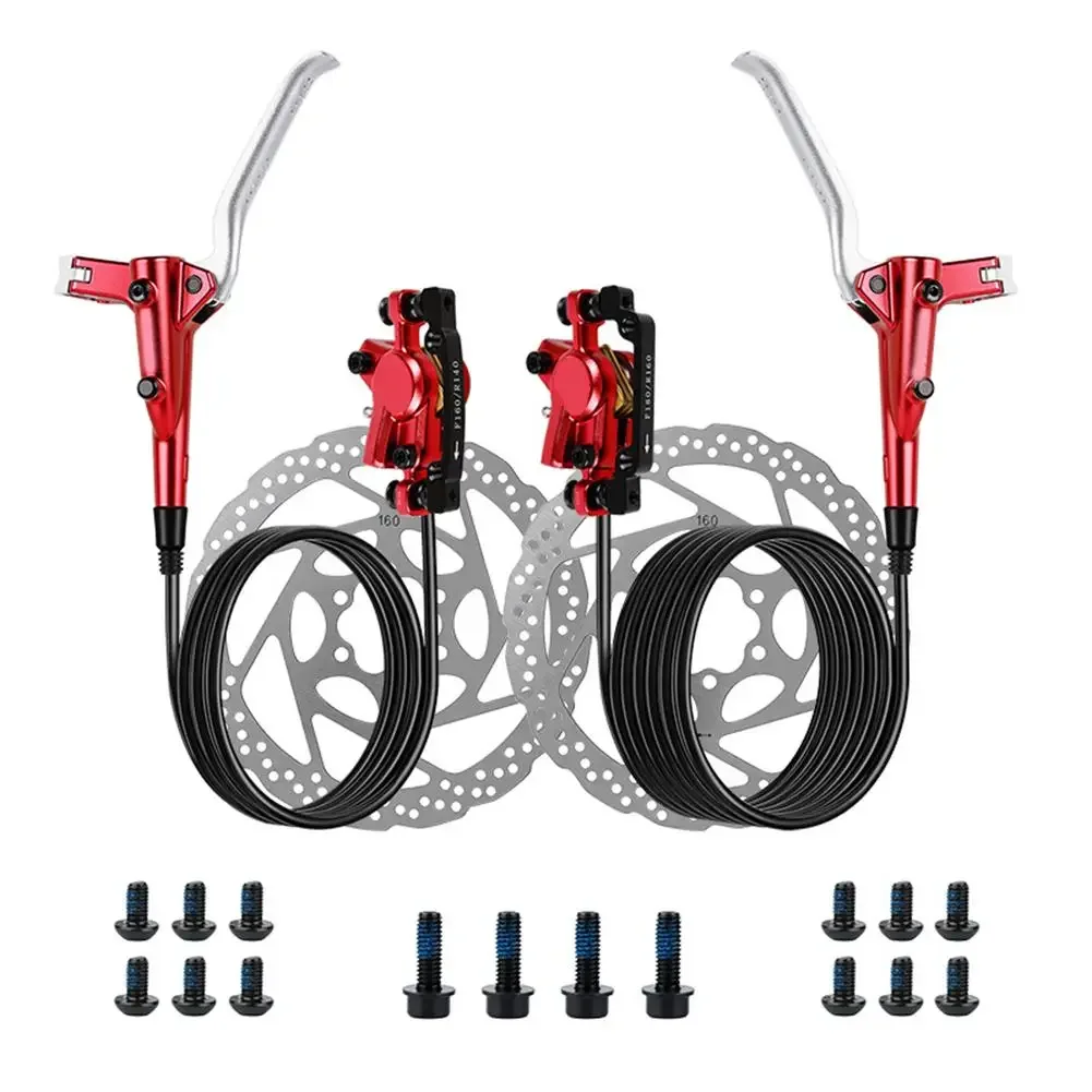 

Mountain Bike Hydraulic Brake Kit with 2 Piston Calipers Front 800mm and Rear 1400mm Hose Disc Brakes Aluminium Alloy Build