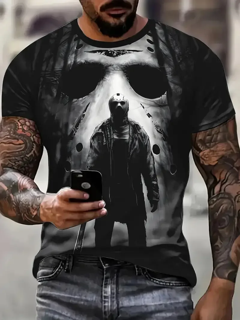 2024 Summer New Horror Killer Jason Voorhees Graphic T Shirt 3D Print Men Women Short Sleeve Top Tee Fashion Large Size Clothing