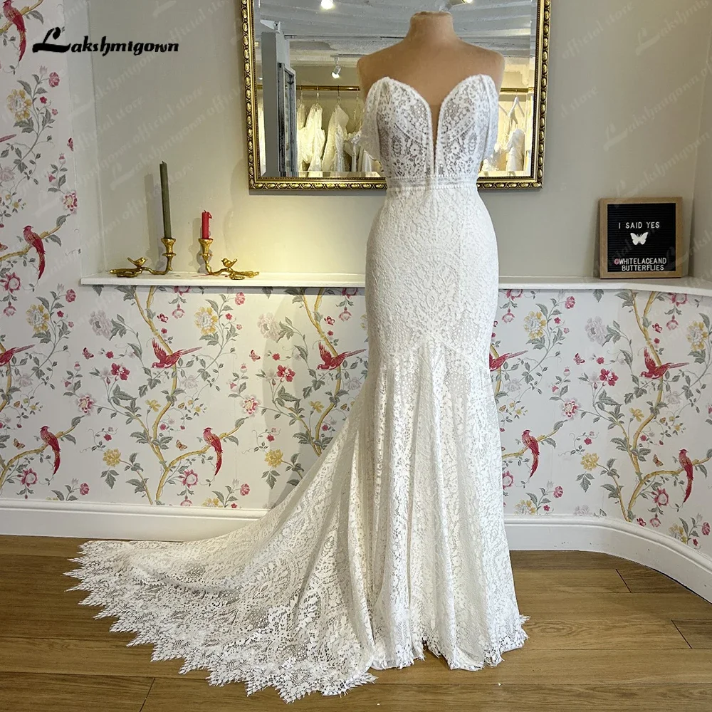 Lakshmigown Boho Meerjungfrauen-Brautkleid aus Spitze für Damen, schulterfrei, Bohemian-Brautkleid, maßgeschneidert, Vestido De Novia – Detail 5