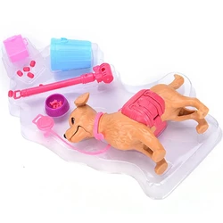 1 Set 1:6 Doll House Accessories Mini Plastic Dog + Pet Equipment Outdoor Combination for Doll Set