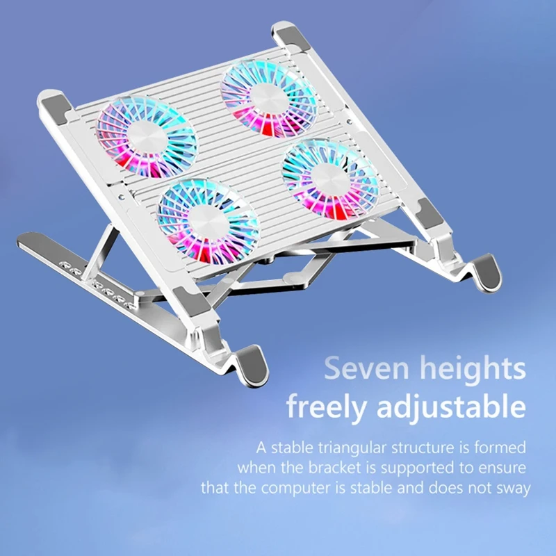 Laptop Cooling Stand Foldable Laptop Cooling Pad With 4 RGB Silent Fans For Laptop Portable Cooler