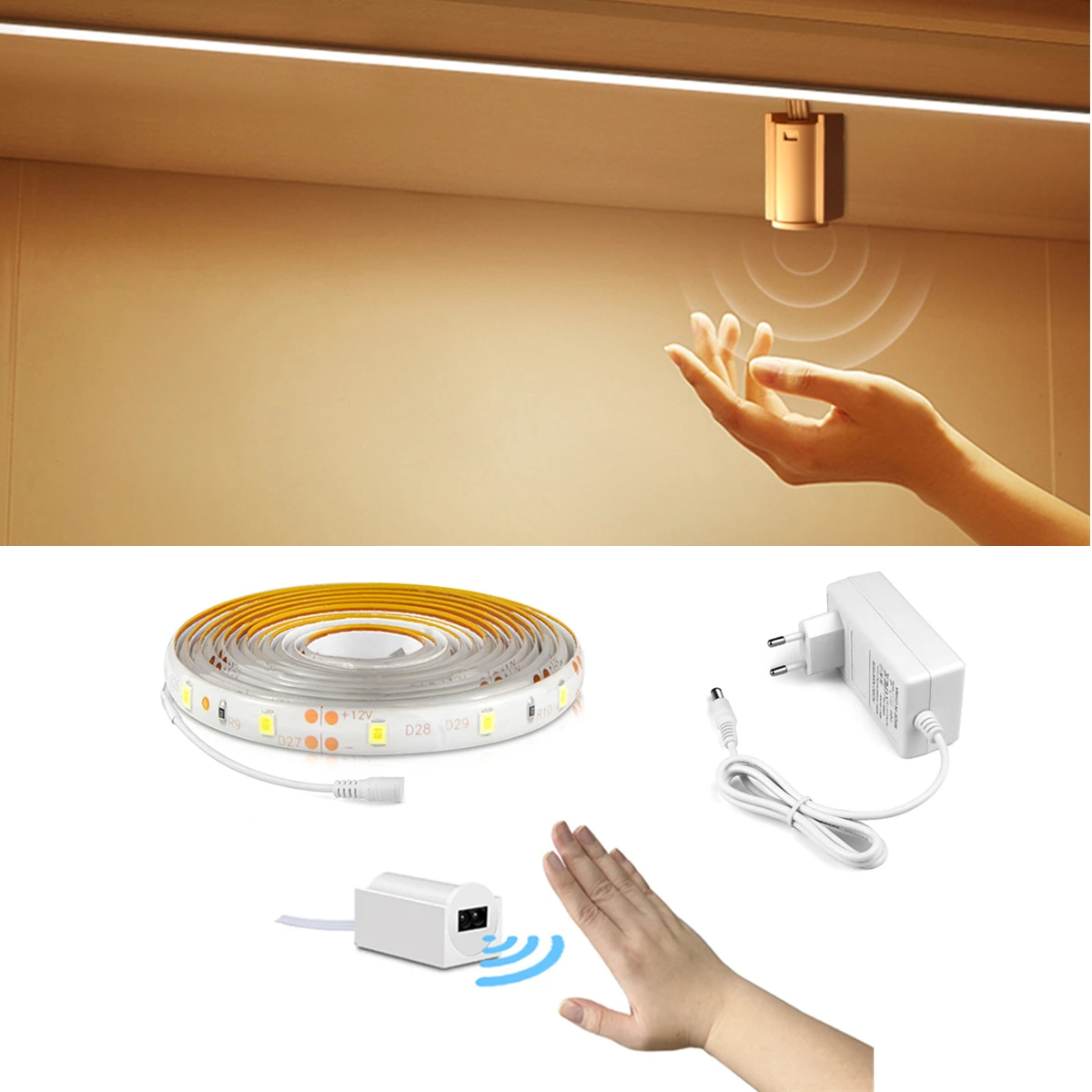 12V Motion Sensor LED Light Strip SMD Night Light TV Cabinet Backlight Light Hand Sweep Waving Sensor ON OFF Smart Lamp Tape