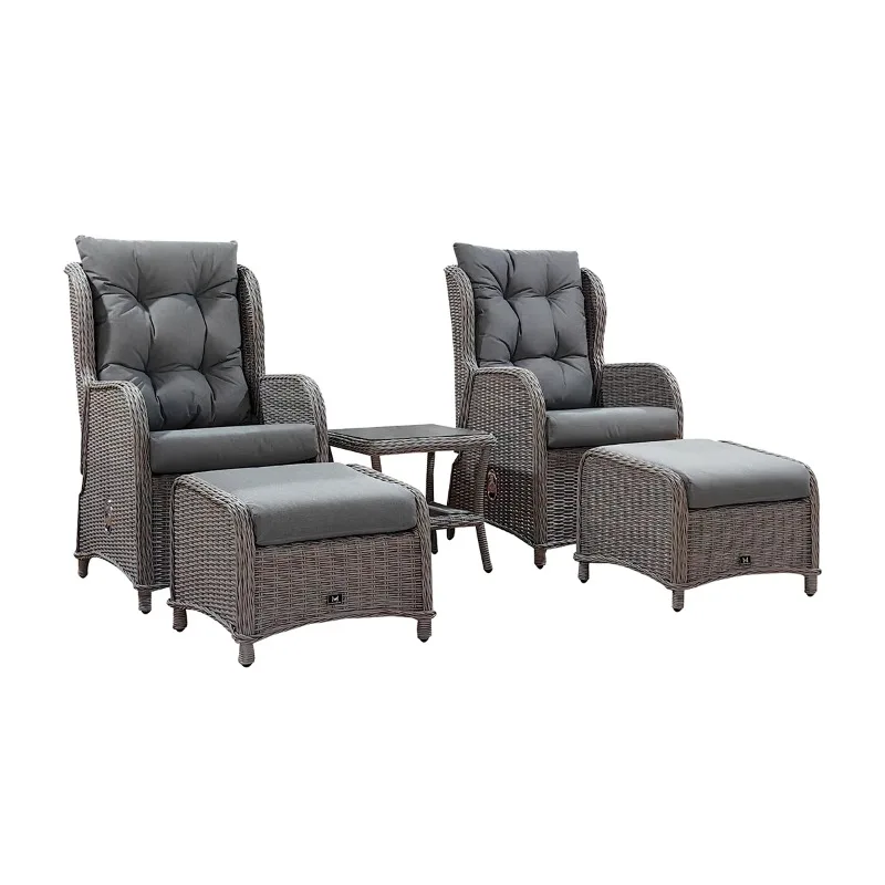 Modern outdoor furniture set 2 seater chaise longue with high back woven chair rattan
