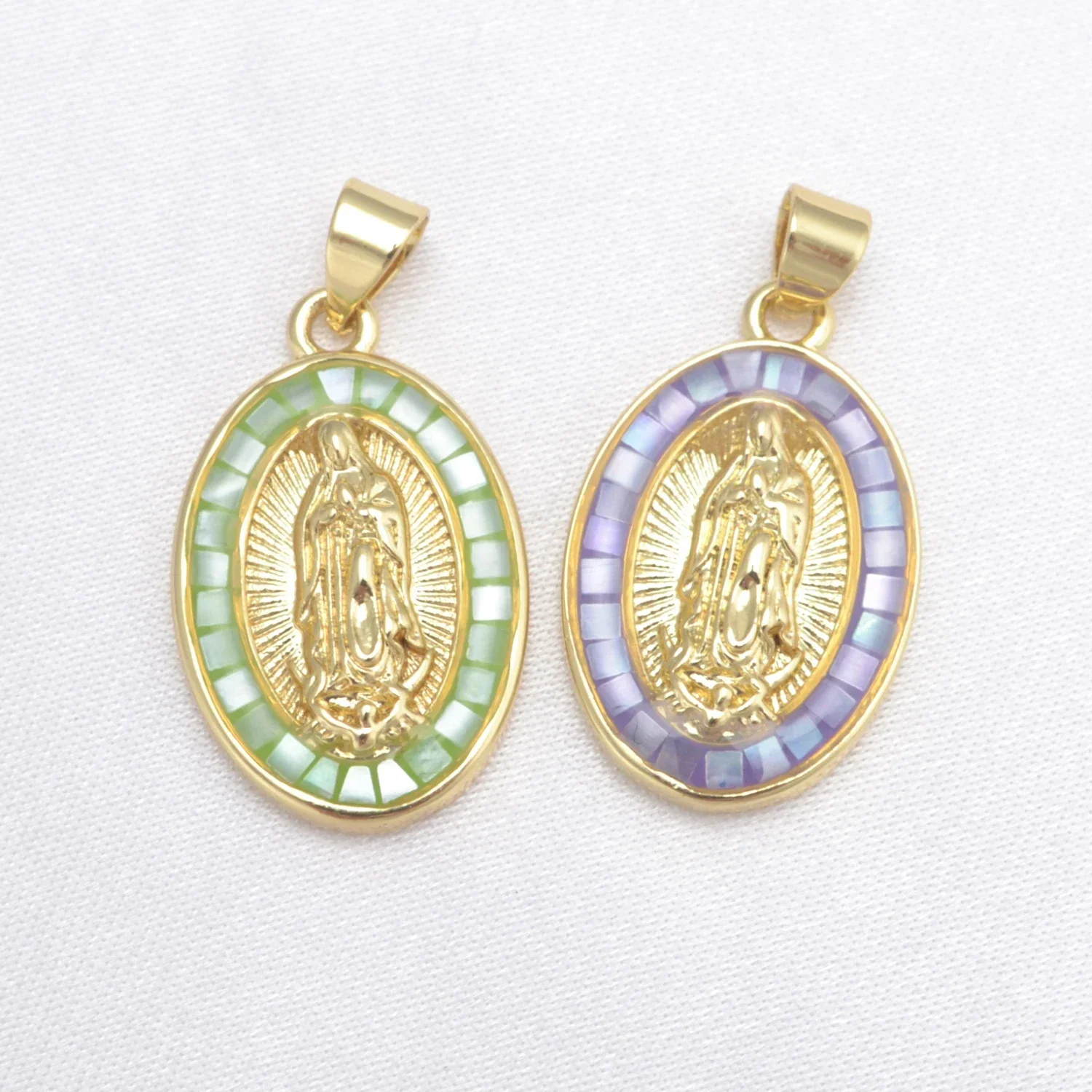 6 Pcs Color Shell Oval Pendant DIY Charm Necklace Jewelry Accessories Religious Christian Jewelry Woman Man Copper Plated Parts