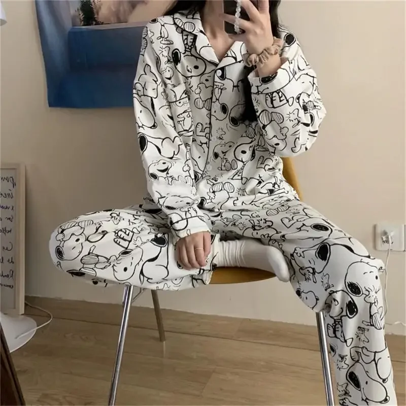 Kawali Peanuts Snoopy Cartoon Pajamas Home Wear Long Sleeved Pants Set Milk Silk Comfort Ins Girl Birthday Gift For Girlfriend