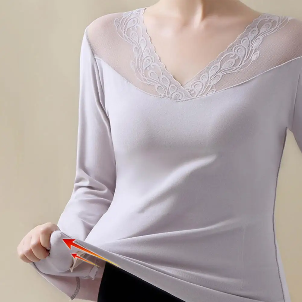 Chic Bottoming Blouse Elastic Winter Undershirt Solid Color Basic Derong Patch Lining Bottoming Shirt  Coldproof