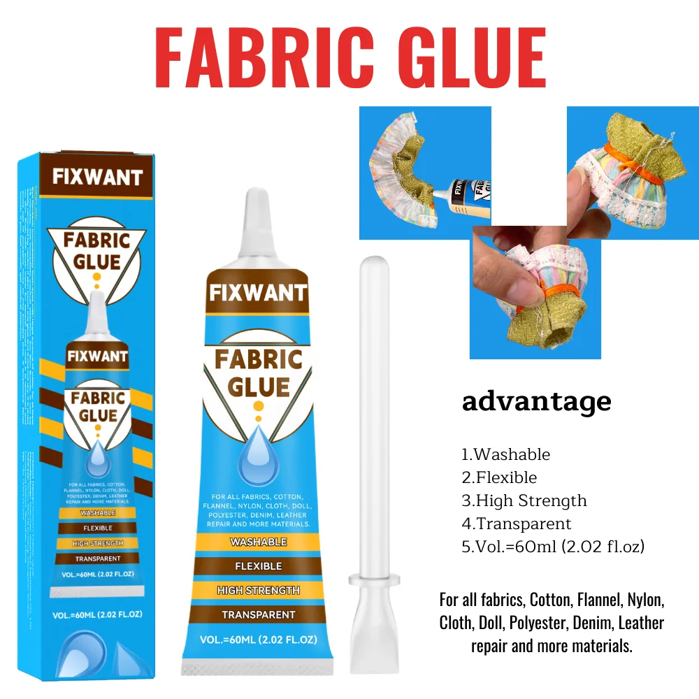 Fabric Glue Clear Contact DIY Cloth Fibre Adhesive Multipurpose Wedding Dress Leather Bag Diamond Glass Glue 60ML