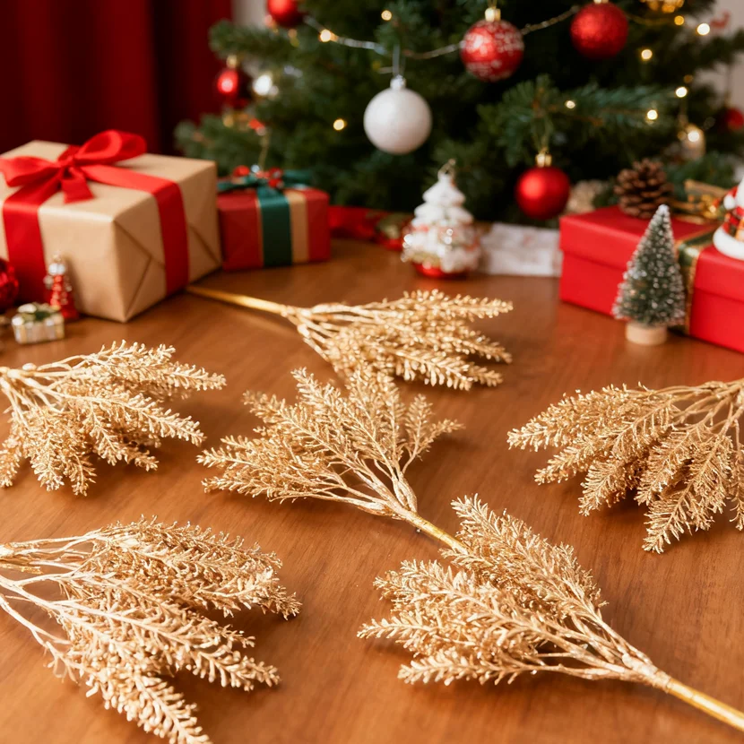 

1PC Artificial Plants Golden Fake Wheat Ear Christmas Tree Party Decoration Home Room Wedding Accessory Diy Box Decorative Props