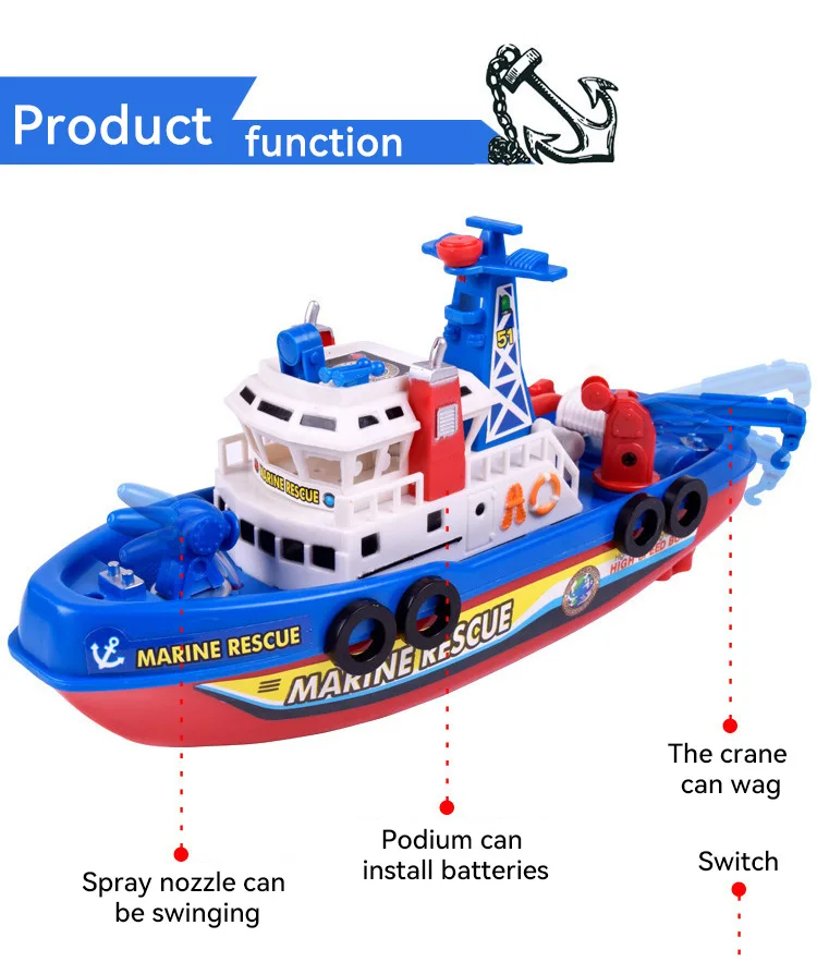 Children Can Spray Water Simulation Of The Sea Fire Boat Splashing Toy Male Ship Model Can Enter The Water Light Bath Zi Water