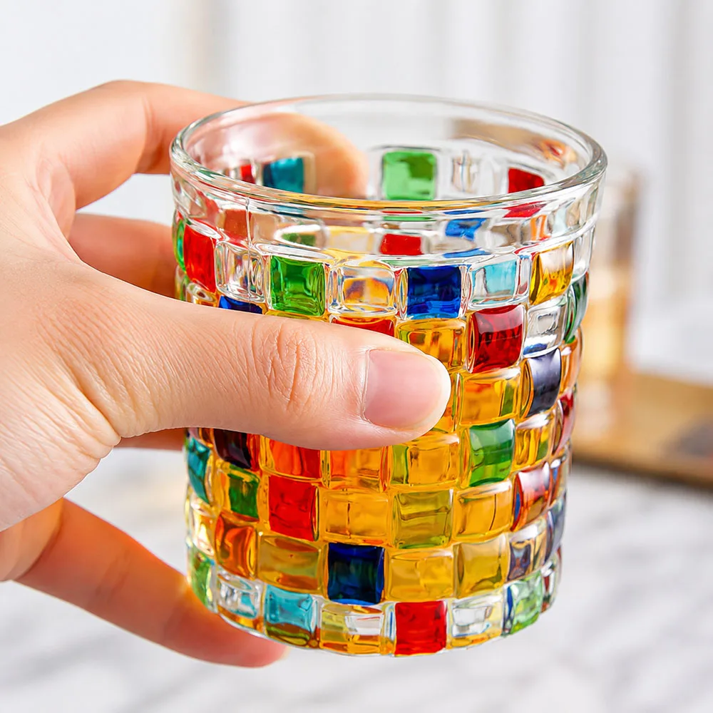 Coulorful Crystal Glass Cups Lines Hand-Painted Woven Stained Glass Whiskey Glass European Style Vintage Glassware Juice Cup