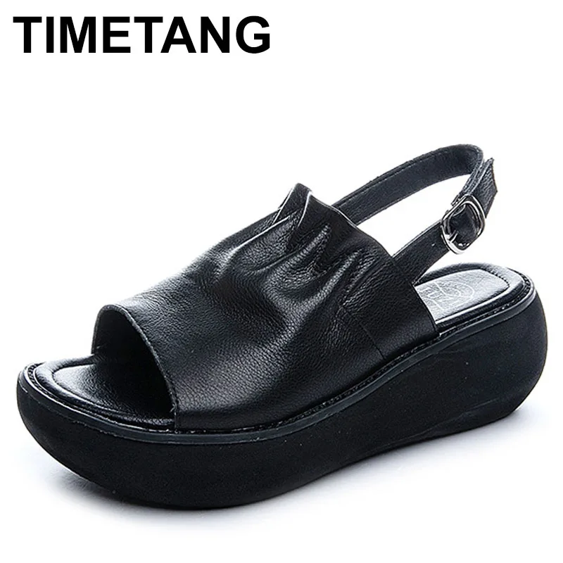 

2025 г., женская обувь на высоком каблуке из натуральной кожи, женские сандалии в стиле ретро, летние женские босоножки на платформе с открытым носком на танкетке