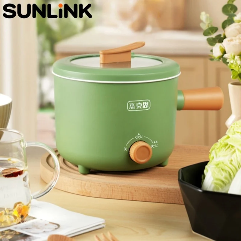 1pc Mini Electric Cooker 1.8L Nonstick Dual Temperature Control Portable Cooking Pot for Noodles Soup Frying Dorm Kitchen Use