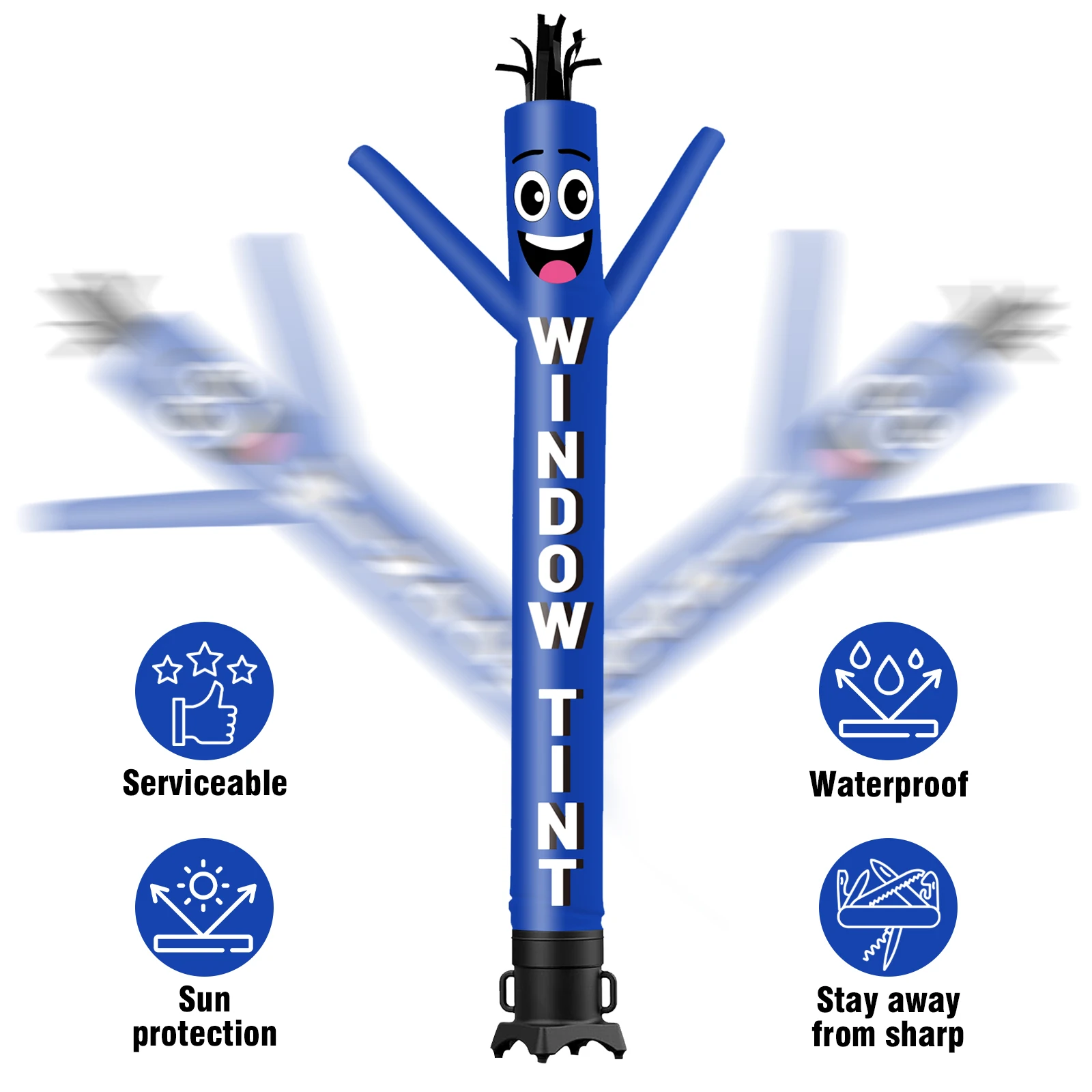 6/10/15/20FT Tall Inflatable Blue Window Tint Wacky Wavy Dancing Guy for Outdoor Decoration Advertising(Blower Not Included)