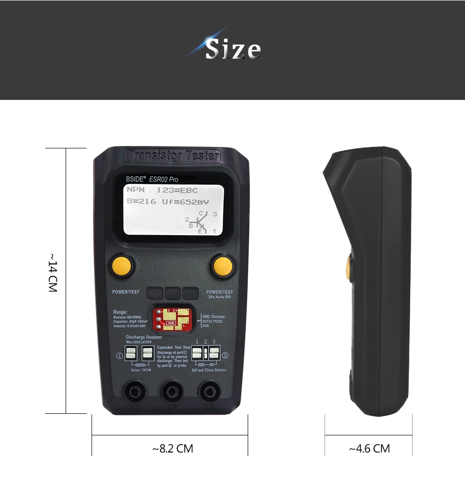 BSIDE ESR02pro Multi-purpose Transistor Tester Diode Triode Capacitance Resistor Meter MOS/PNP/NPN SMD test Multimeter