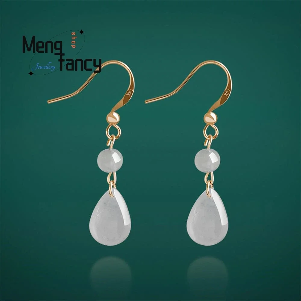 

High-grade 14K Gilt Inlaid With Natural A-goods Jadeite Water Drops Earrings Elegant Exquisite Luxury Quality Fashion Jewelry