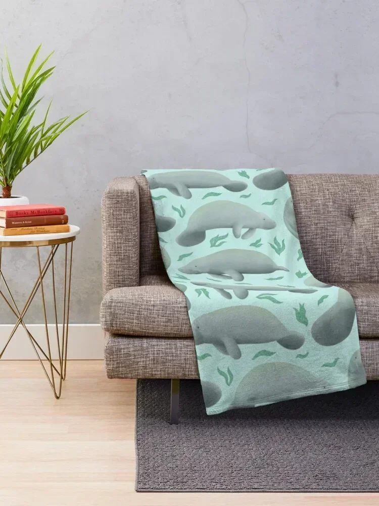 manatees (blue) Throw Blanket Bed Travel Thermals For Travel For Decorative Sofa Blankets