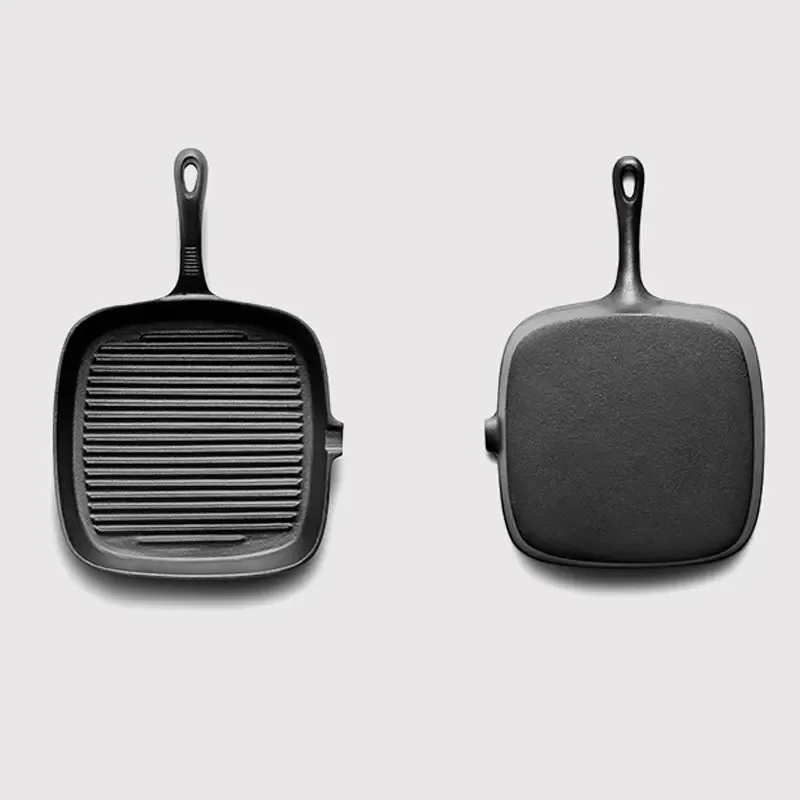 مقلاة 22/24 سنتيمتر غير لاصقة الحديد الزهر شريط سميكة القاع حديقة المنزل شواء قدر ستيك مقلاة