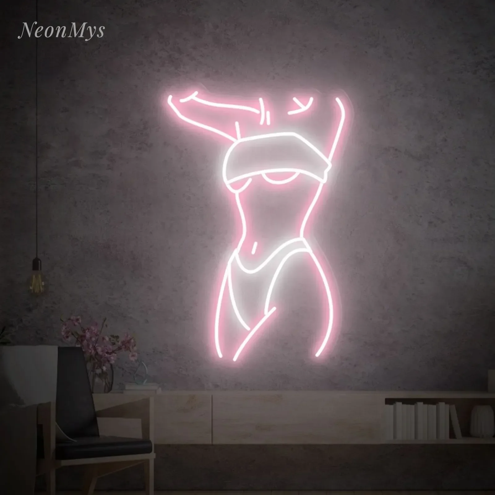 Sexy Woman Body Led Neon Sign, Female Figure Lights in Gymnasium Wall Decor Girl Room Neon Sign Support Custom