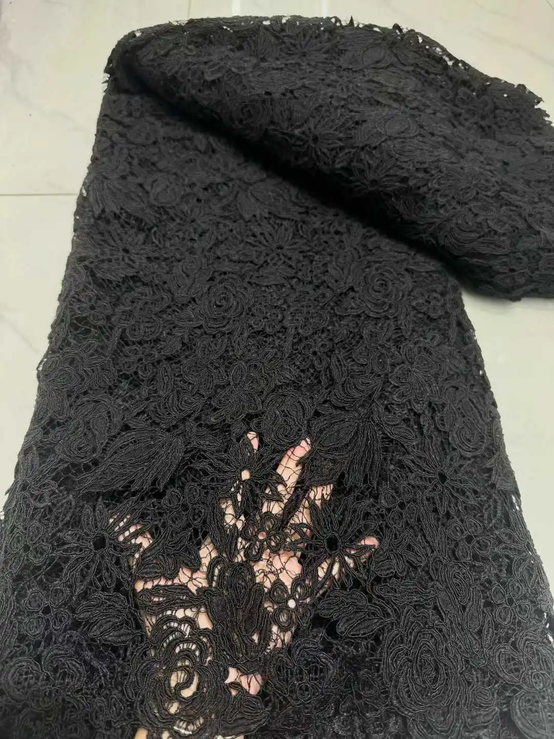 

Hot Sales 5Yards African Guipure Cord Lace Fabric Colorful Latest Nigerian Water Soluble Lace for Women Party Dress