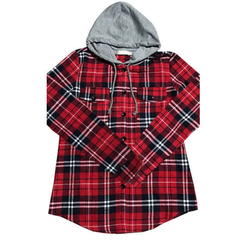 Women\'s Hooded Long Sleeve Flannel Plaid Blouses Casual Checkered Shirt Women Blusas Feminina Spring Tops Loose Outerwear M-XXXL