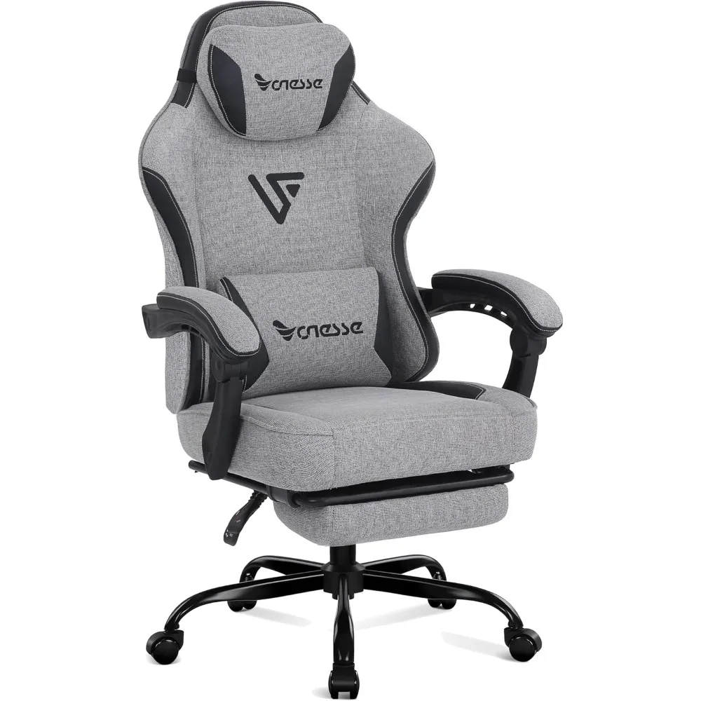 

Gaming chair with fabric, pocket spring cushion, footrest, massage lumbar support, reclining, 250lbs capacity