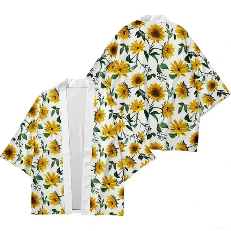 2026 جديد عباد الشمس الجرافيك طباعة الرجال كيمونو اليابانية Harajuku نمط سترة الموضة اليابان Haori التقليدية المرأة الكيمونو