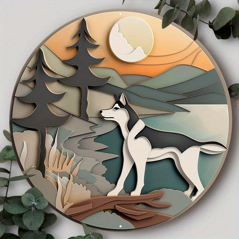 

Aluminum Metal Sign, Dog Pattern 2D Flat Circular Wreath Sign, Home Decor, Room Decor, Suitable for Various Scenarios