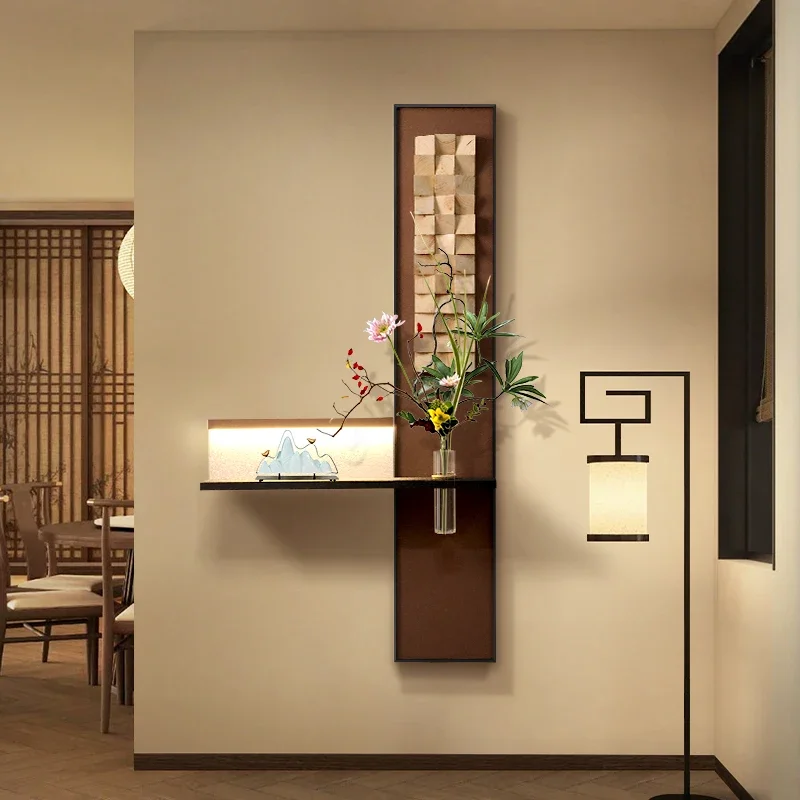 

Chinese Style Entrance Decoration Painting Corridor LED Light Mural For Lamp Solid Wood Hanging Painting Wall Art Light