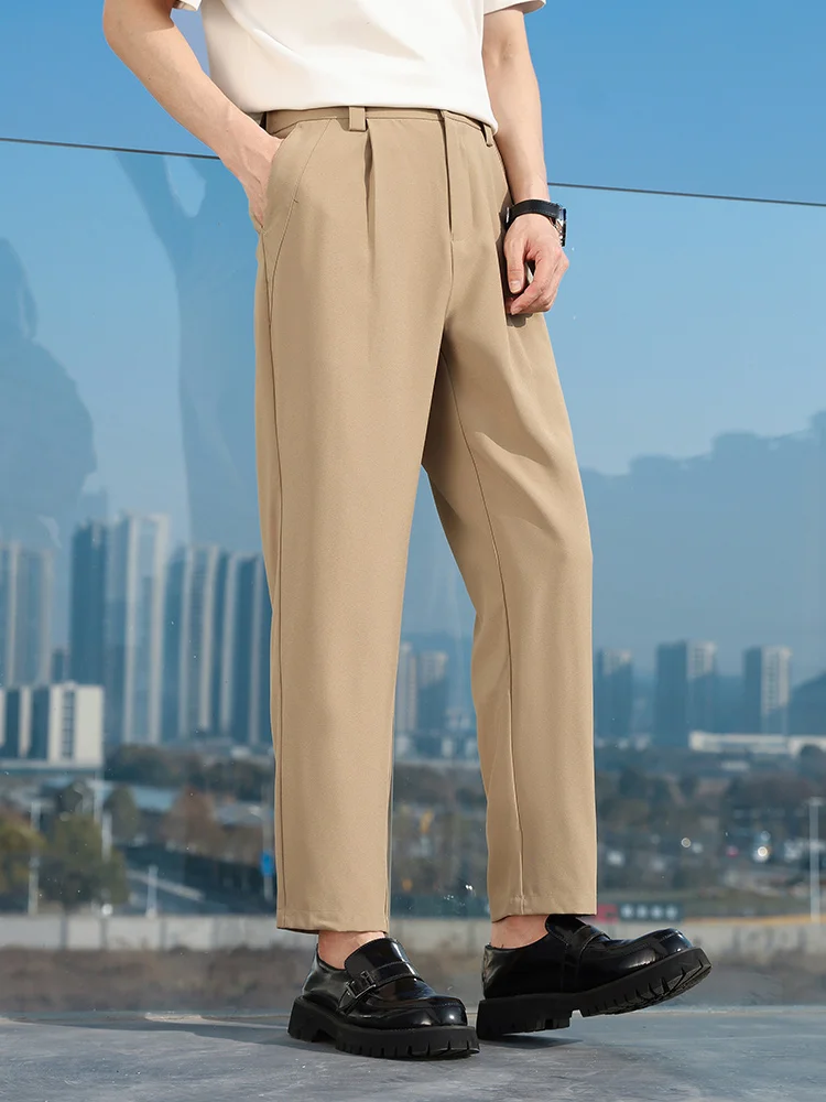 

Light Busin Casual Nine-ket Pants Spring Summer Drape Comfortable Men's Faion Slightly Elastic Straight Bla Thin Pants