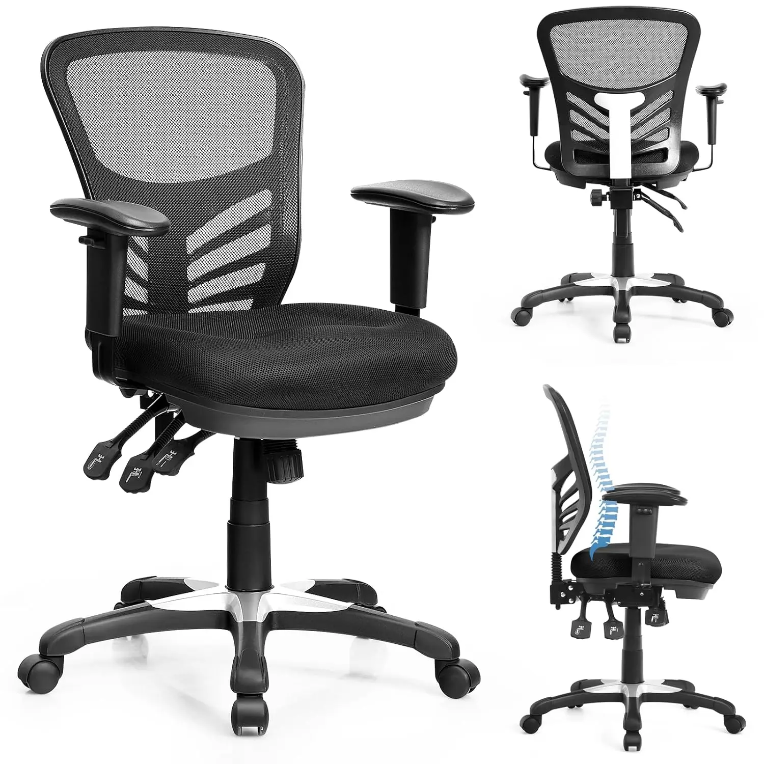 

Ergonomic Mesh Office Chair, Mid Back Task Chair with Height Adjustable Armrests, Lumbar Support and Rocking, Customized
