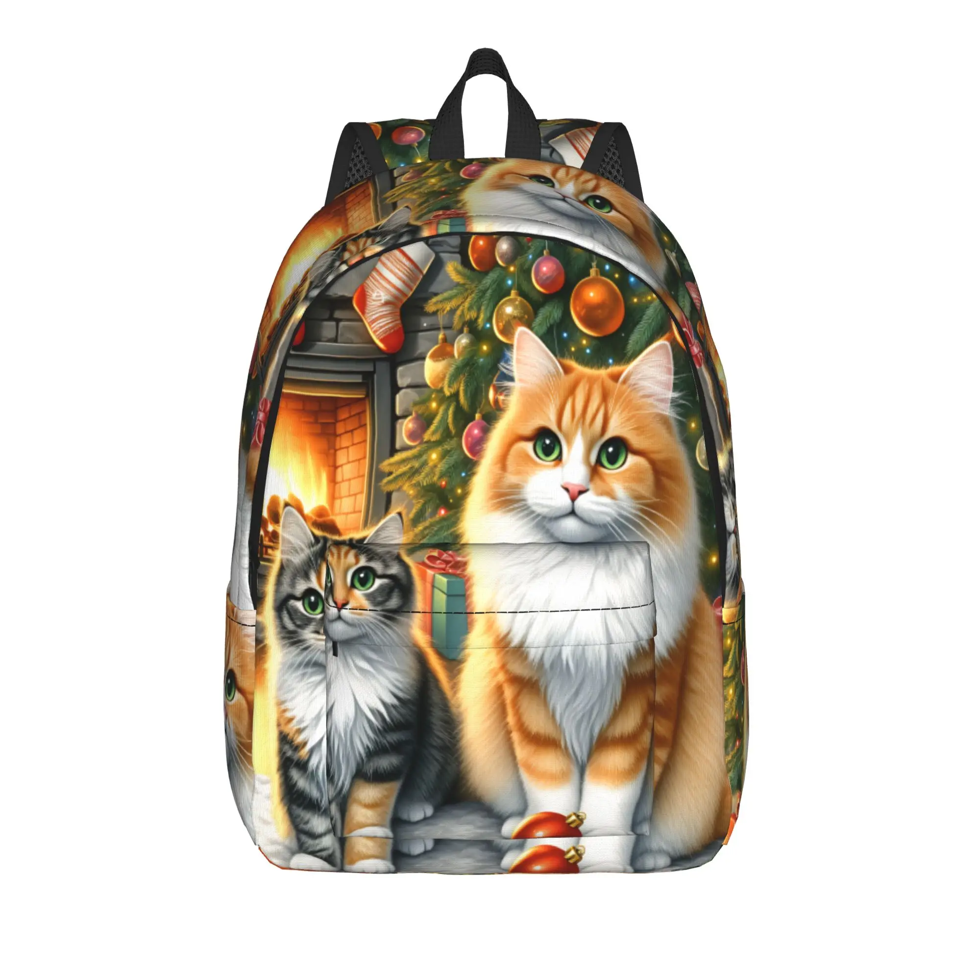 Cute Kitten in Hoodie Backpack  Male Polyester Workout Backpacks Large Funny High School Bags Rucksack