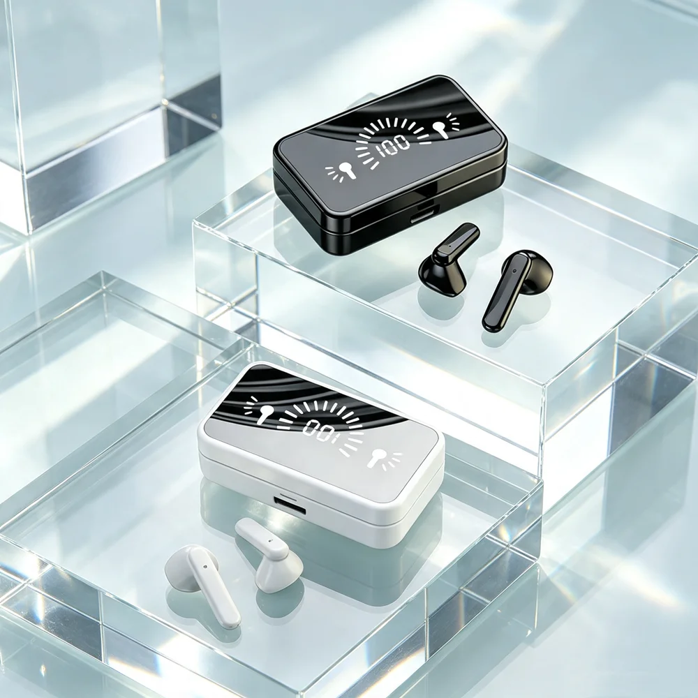 TWS Bluetooth 5.3 Wireless Earbuds with Noise Reduction for Sports and Music Gaming with Charging Case